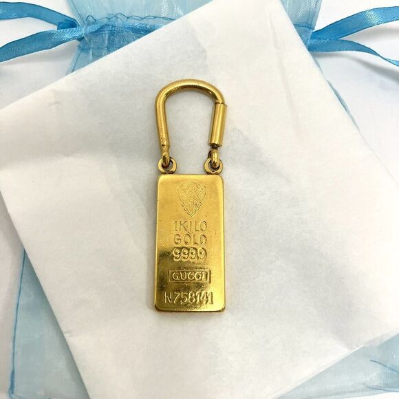 Gucci 1 Kilo Gold Plated Brass Key Chain Charm Vintage from 1980's Rare Genuine - Picture 2 of 8